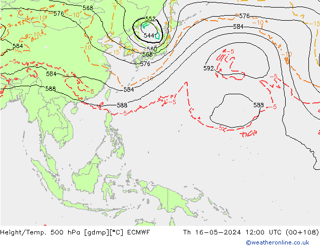 Z500/Rain (+SLP)/Z850 ECMWF Qui 16.05.2024 12 UTC