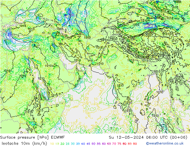 10米等风速线 (kph) ECMWF 星期日 12.05.2024 06 UTC