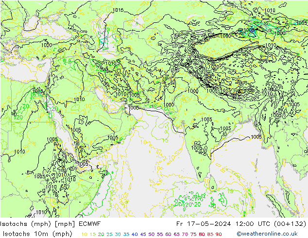 Isotachs (mph) ECMWF Fr 17.05.2024 12 UTC