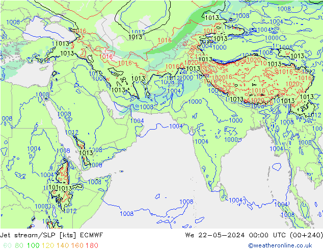 高速氣流/地面气压 ECMWF 星期三 22.05.2024 00 UTC