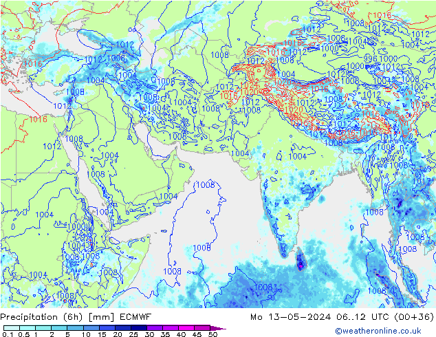 Z500/Rain (+SLP)/Z850 ECMWF Po 13.05.2024 12 UTC