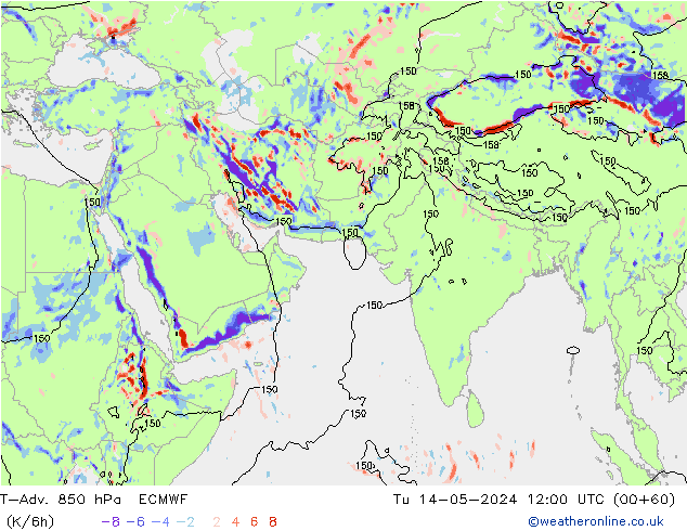 T-Adv. 850 hPa ECMWF Sa 14.05.2024 12 UTC