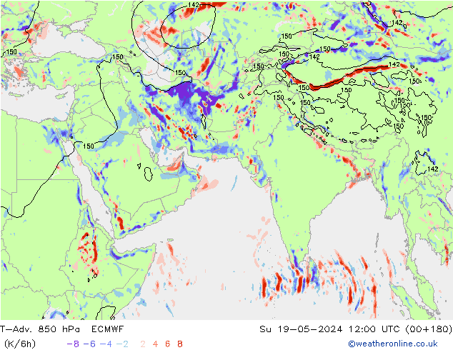 T-Adv. 850 hPa ECMWF zo 19.05.2024 12 UTC
