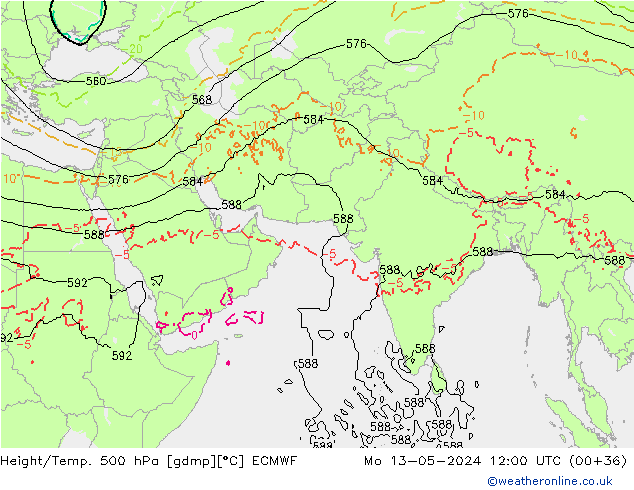 Z500/Rain (+SLP)/Z850 ECMWF Po 13.05.2024 12 UTC