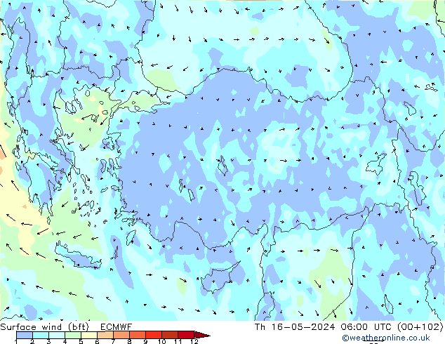 Surface wind (bft) ECMWF Th 16.05.2024 06 UTC