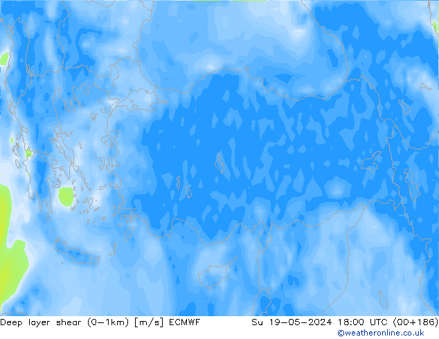 Deep layer shear (0-1km) ECMWF Dom 19.05.2024 18 UTC