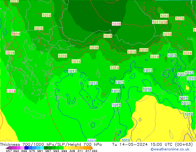 Dikte700-1000 hPa ECMWF di 14.05.2024 15 UTC