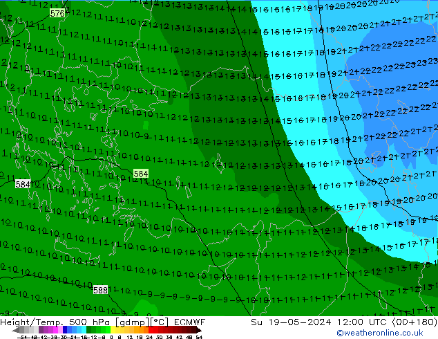 Z500/Rain (+SLP)/Z850 ECMWF Вс 19.05.2024 12 UTC