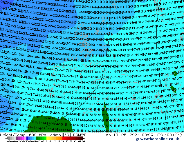 Z500/Rain (+SLP)/Z850 ECMWF Mo 13.05.2024 00 UTC