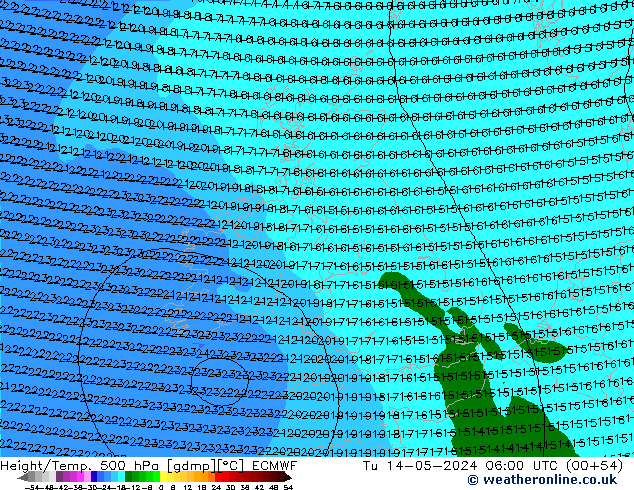 Z500/Rain (+SLP)/Z850 ECMWF вт 14.05.2024 06 UTC