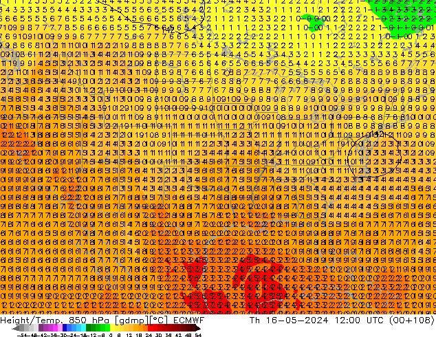 Height/Temp. 850 hPa ECMWF Th 16.05.2024 12 UTC