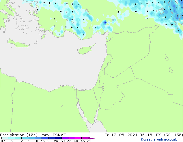 Precipitation (12h) ECMWF Pá 17.05.2024 18 UTC