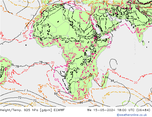 Height/Temp. 925 hPa ECMWF We 15.05.2024 18 UTC