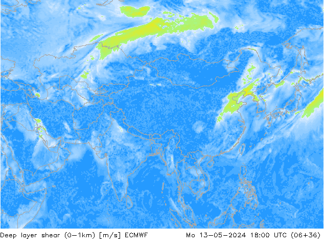 Deep layer shear (0-1km) ECMWF пн 13.05.2024 18 UTC