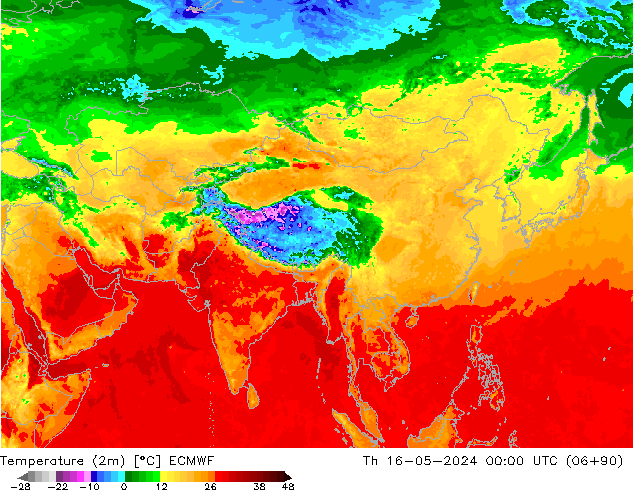 Temperatura (2m) ECMWF gio 16.05.2024 00 UTC