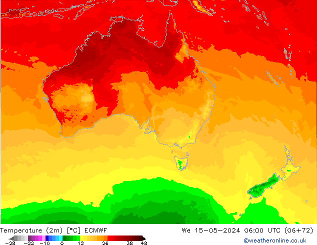 mapa temperatury (2m) ECMWF śro. 15.05.2024 06 UTC