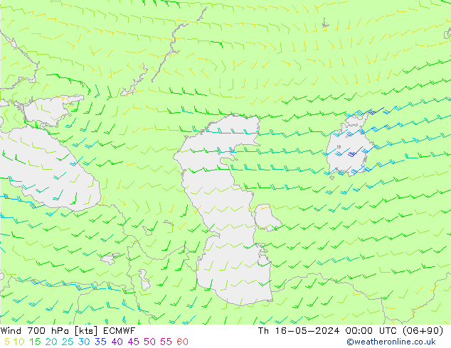 Wind 700 hPa ECMWF Čt 16.05.2024 00 UTC