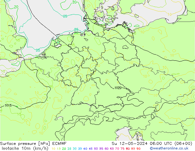 10米等风速线 (kph) ECMWF 星期日 12.05.2024 06 UTC