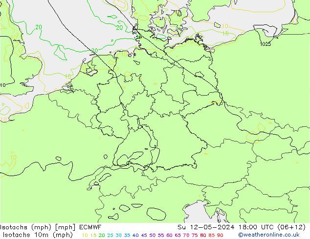 Isotachs (mph) ECMWF 星期日 12.05.2024 18 UTC