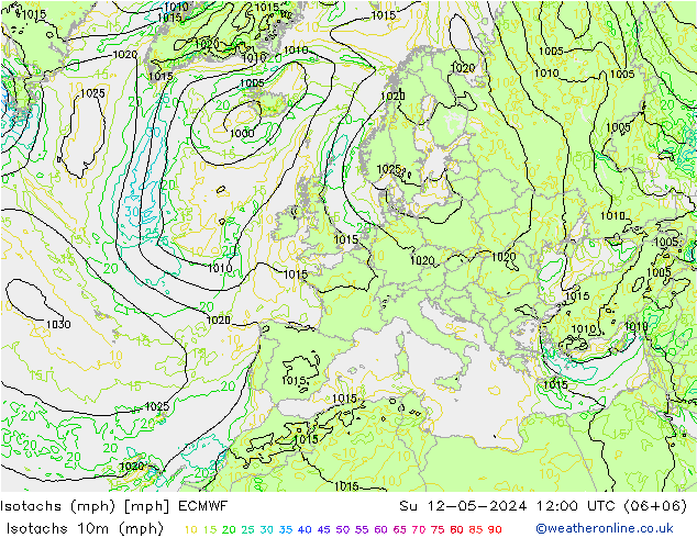 Isotachen (mph) ECMWF zo 12.05.2024 12 UTC