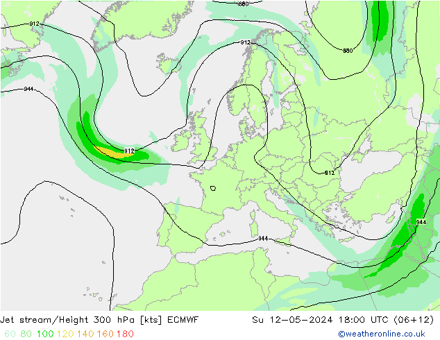 Jet stream/Height 300 hPa ECMWF Su 12.05.2024 18 UTC