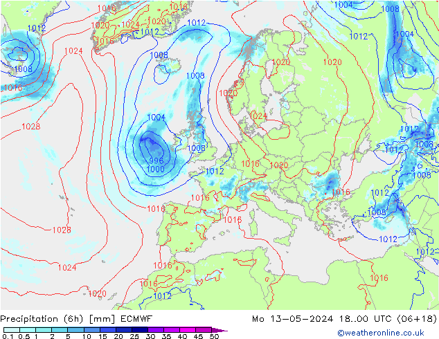 Z500/Regen(+SLP)/Z850 ECMWF ma 13.05.2024 00 UTC