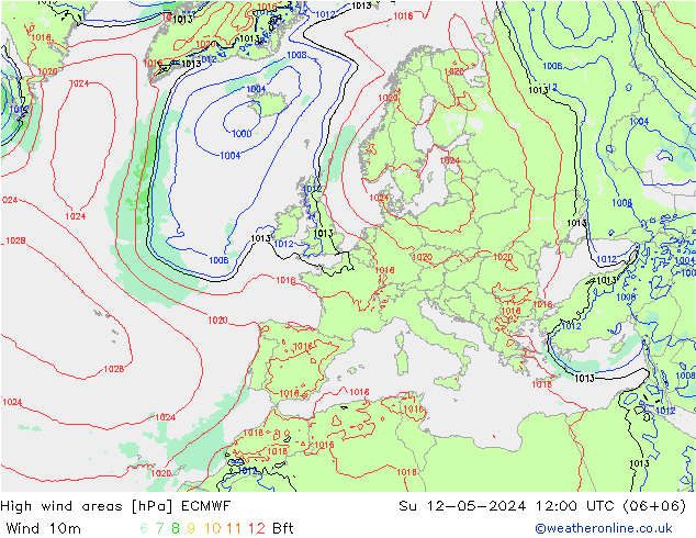 High wind areas ECMWF Вс 12.05.2024 12 UTC