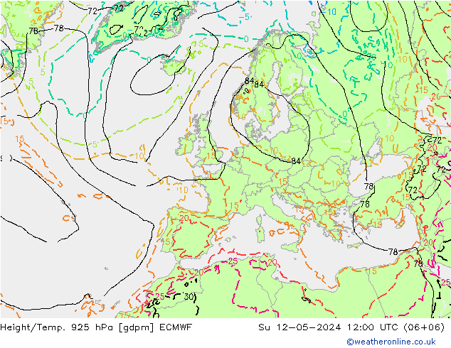 Height/Temp. 925 hPa ECMWF 星期日 12.05.2024 12 UTC