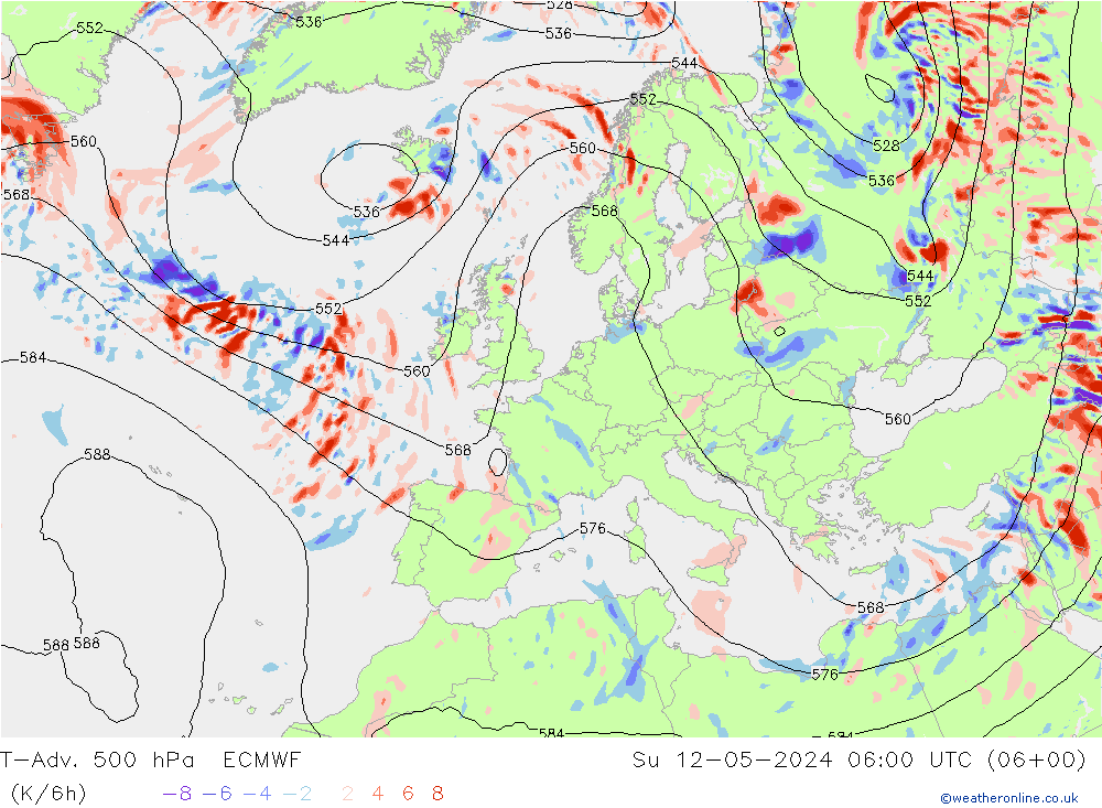 T-Adv. 500 hPa ECMWF So 12.05.2024 06 UTC
