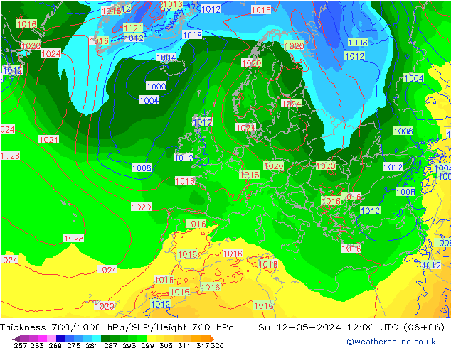 Thck 700-1000 hPa ECMWF Su 12.05.2024 12 UTC