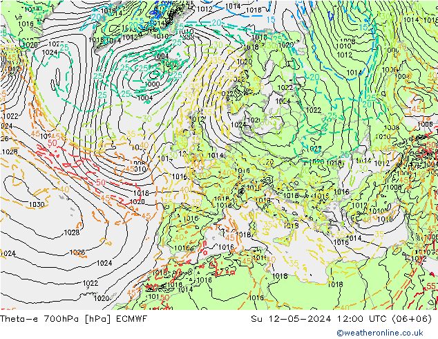 Theta-e 700hPa ECMWF dom 12.05.2024 12 UTC