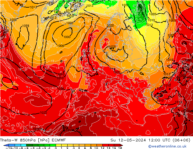 Theta-W 850hPa ECMWF dom 12.05.2024 12 UTC