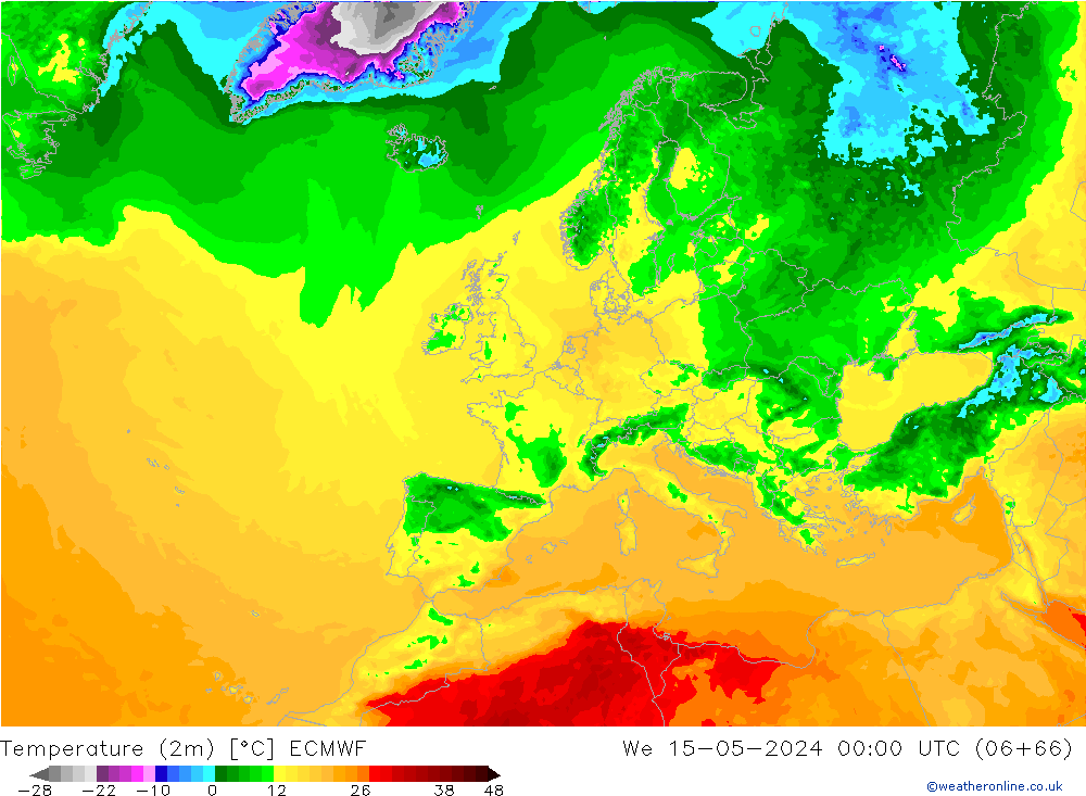 Temperature (2m) ECMWF We 15.05.2024 00 UTC