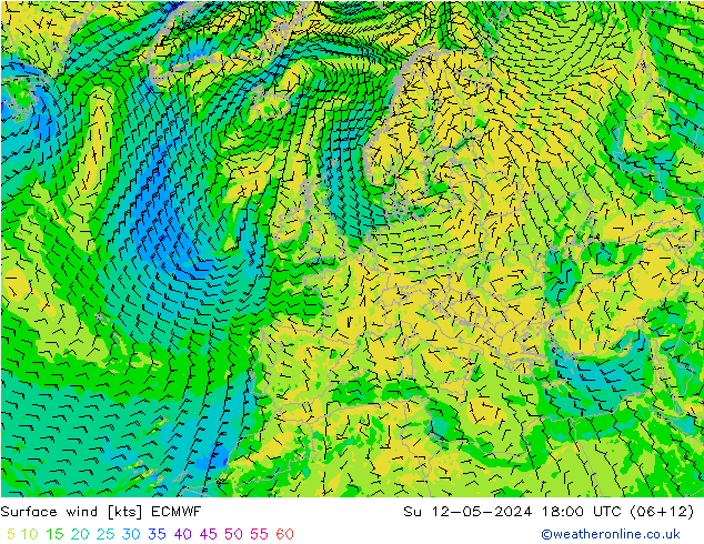 Surface wind ECMWF Su 12.05.2024 18 UTC