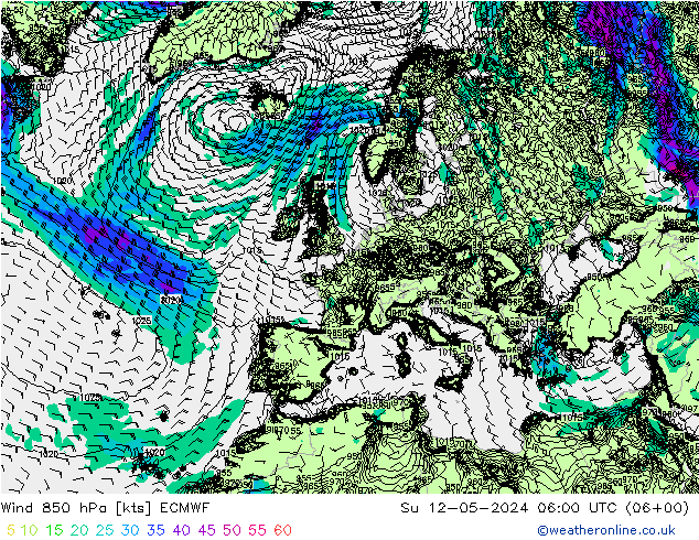 Wind 850 hPa ECMWF zo 12.05.2024 06 UTC