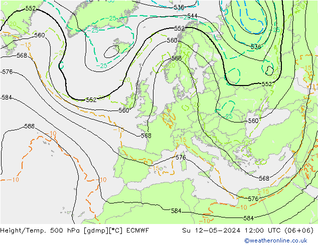 Z500/Rain (+SLP)/Z850 ECMWF 星期日 12.05.2024 12 UTC
