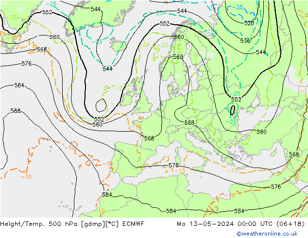 Z500/Regen(+SLP)/Z850 ECMWF ma 13.05.2024 00 UTC
