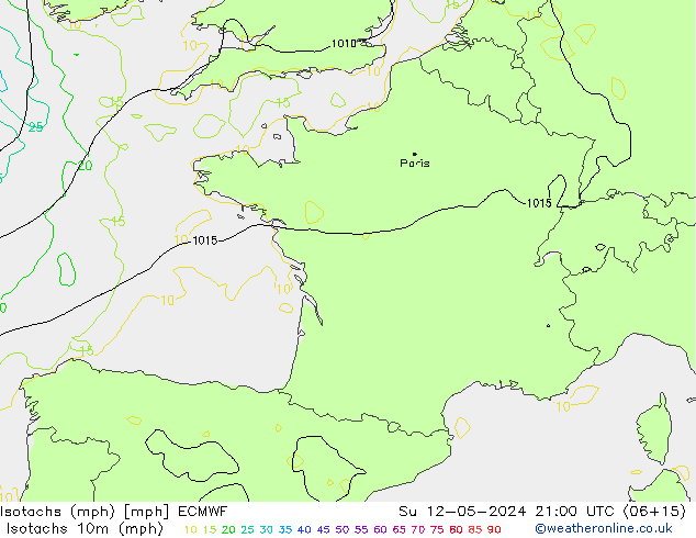Eşrüzgar Hızları mph ECMWF Paz 12.05.2024 21 UTC