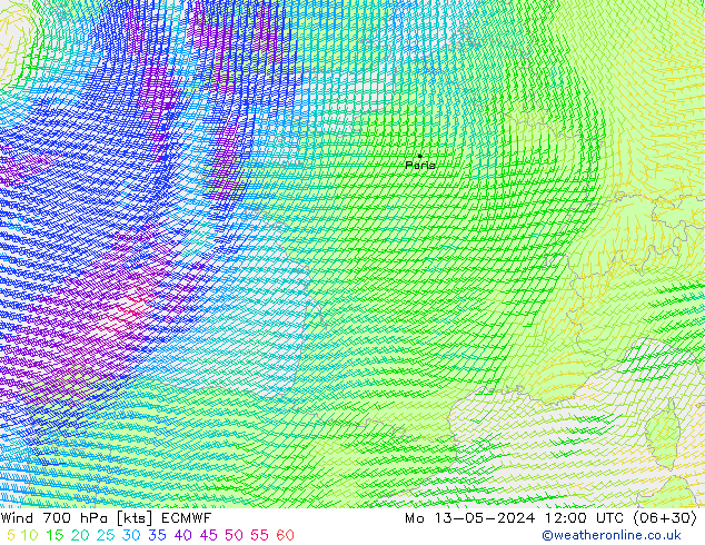 Wind 700 hPa ECMWF Mo 13.05.2024 12 UTC