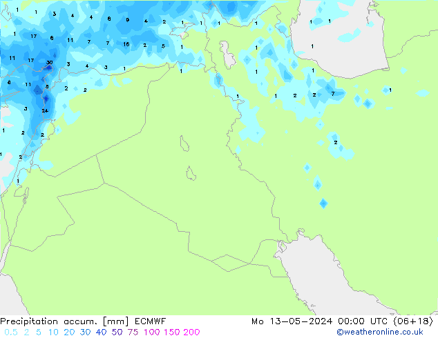 Precipitation accum. ECMWF lun 13.05.2024 00 UTC