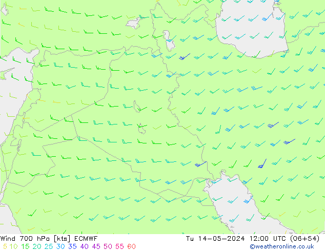 Wind 700 hPa ECMWF Di 14.05.2024 12 UTC