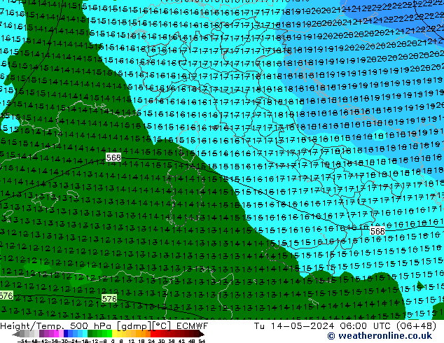 Z500/Rain (+SLP)/Z850 ECMWF Tu 14.05.2024 06 UTC