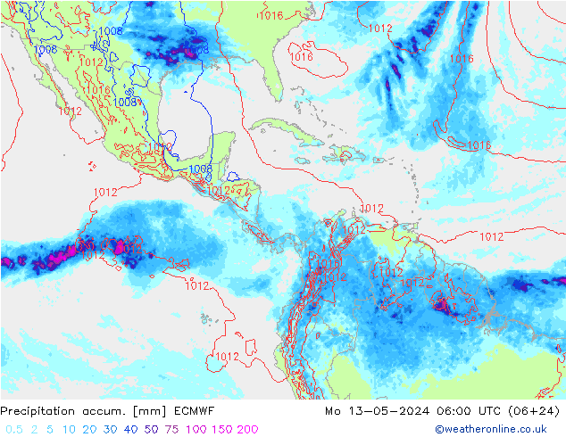 Precipitation accum. ECMWF lun 13.05.2024 06 UTC
