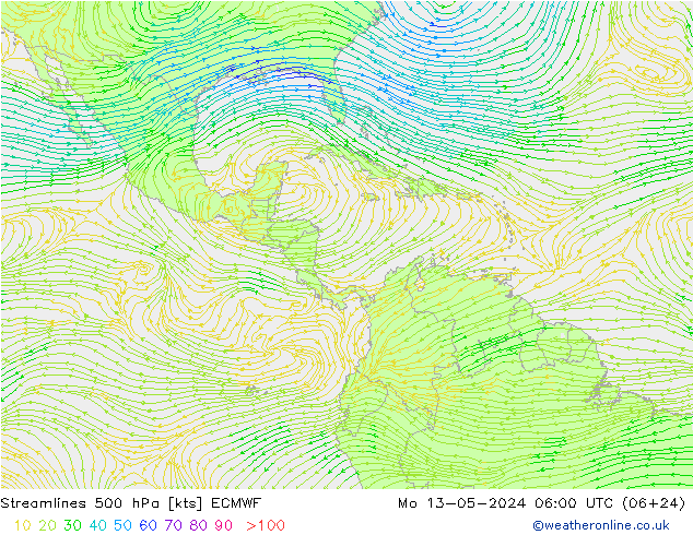 ветер 500 гПа ECMWF пн 13.05.2024 06 UTC
