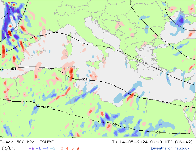 T-Adv. 500 hPa ECMWF Út 14.05.2024 00 UTC