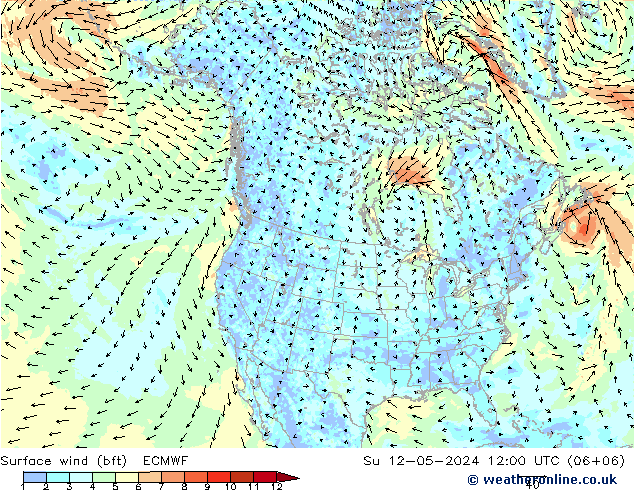 Bodenwind (bft) ECMWF So 12.05.2024 12 UTC