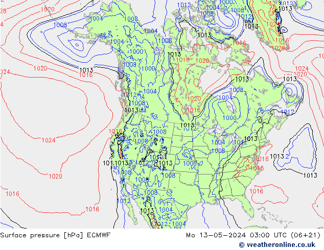 pressão do solo ECMWF Seg 13.05.2024 03 UTC
