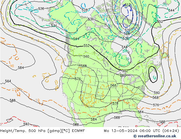 Z500/Rain (+SLP)/Z850 ECMWF 星期一 13.05.2024 06 UTC