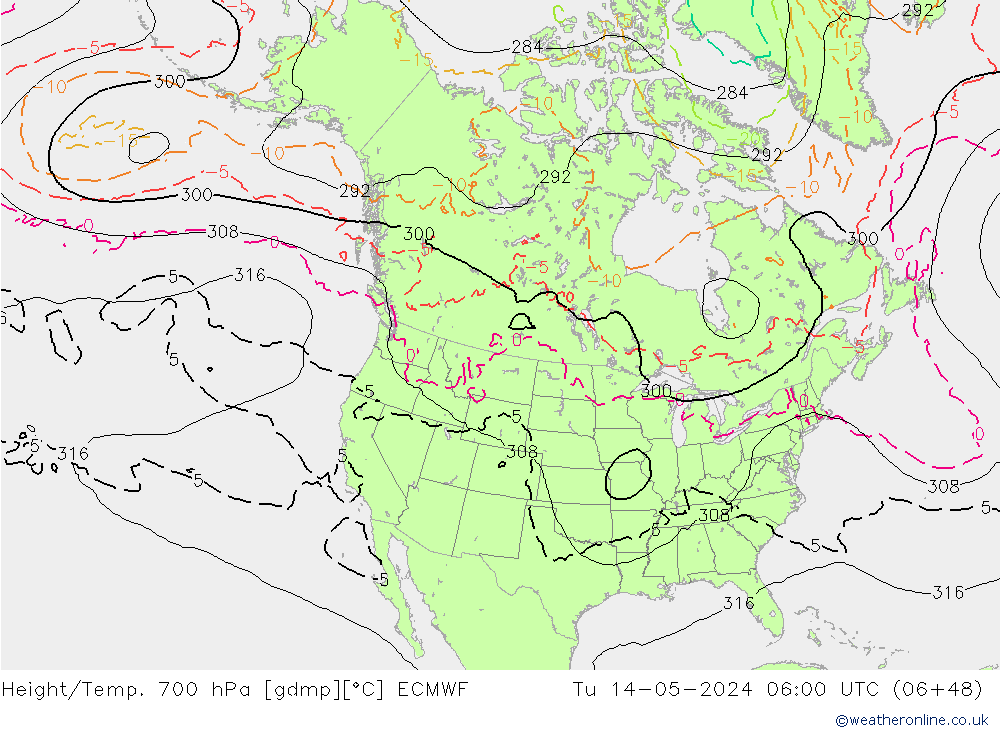 Yükseklik/Sıc. 700 hPa ECMWF Sa 14.05.2024 06 UTC