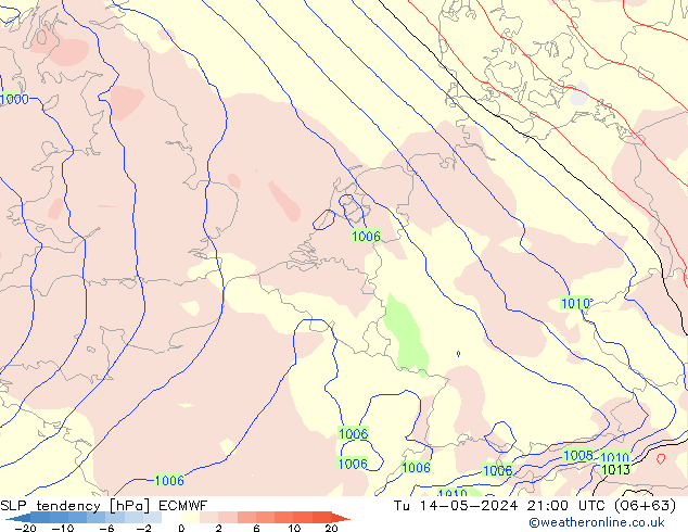 Tendenza di Pressione ECMWF mar 14.05.2024 21 UTC